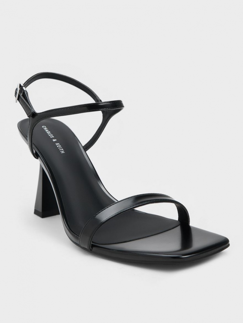 Charles And Keith Square Toe Trapeze Heels Sandals Black | PHILIPPINES W984