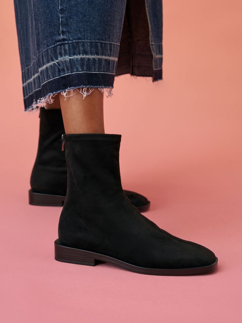 Charles And Keith Square Toe Zip-Up Ankle Boots Black | PHILIPPINES L359