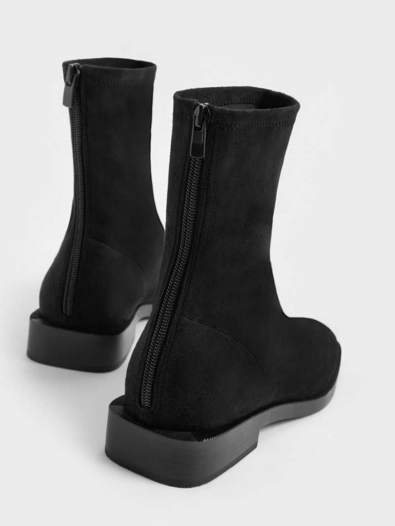 Charles And Keith Square Toe Zip-Up Ankle Boots Black | PHILIPPINES L359