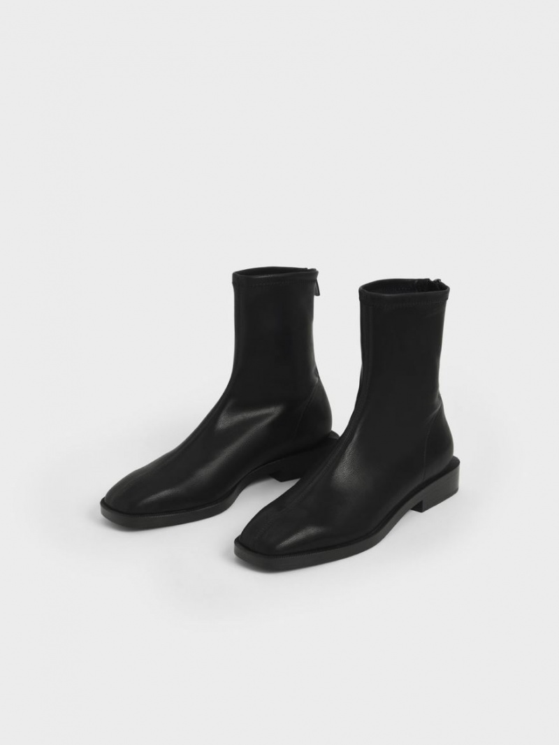 Charles And Keith Square Toe Zip-Up Ankle Boots Black | PHILIPPINES W715