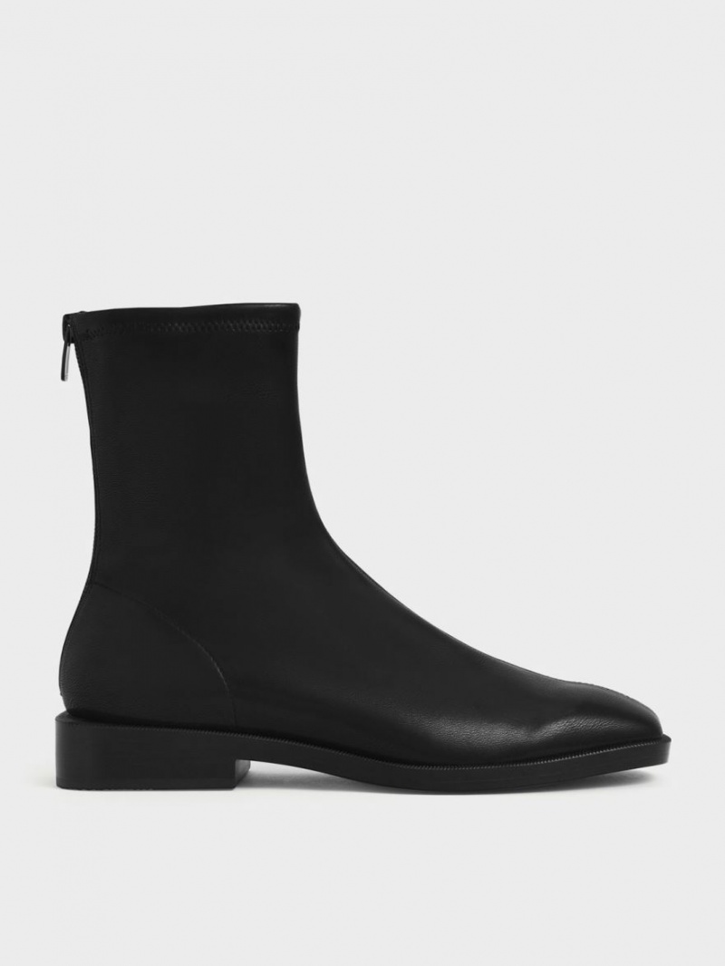 Charles And Keith Square Toe Zip-Up Ankle Boots Black | PHILIPPINES W715