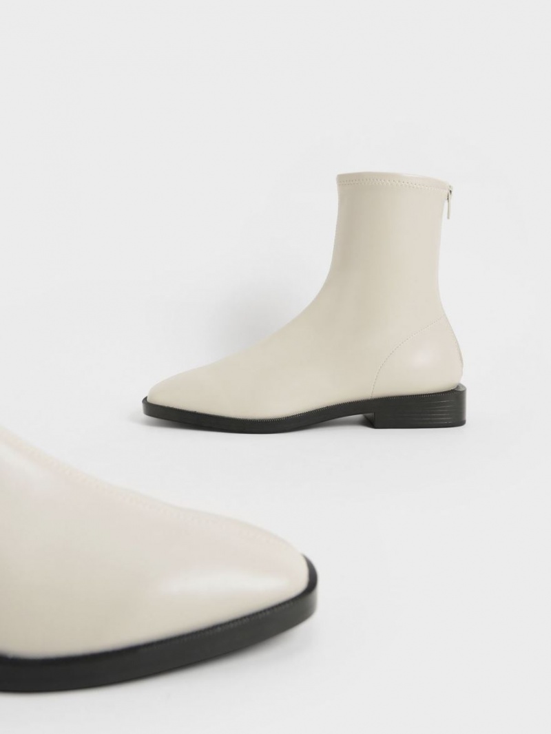 Charles And Keith Square Toe Zip-Up Ankle Boots White | PHILIPPINES T286