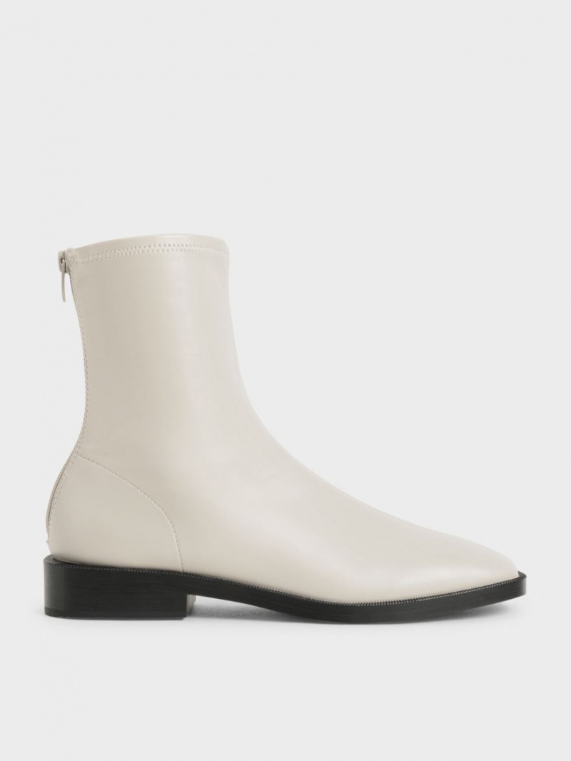 Charles And Keith Square Toe Zip-Up Ankle Boots White | PHILIPPINES T286