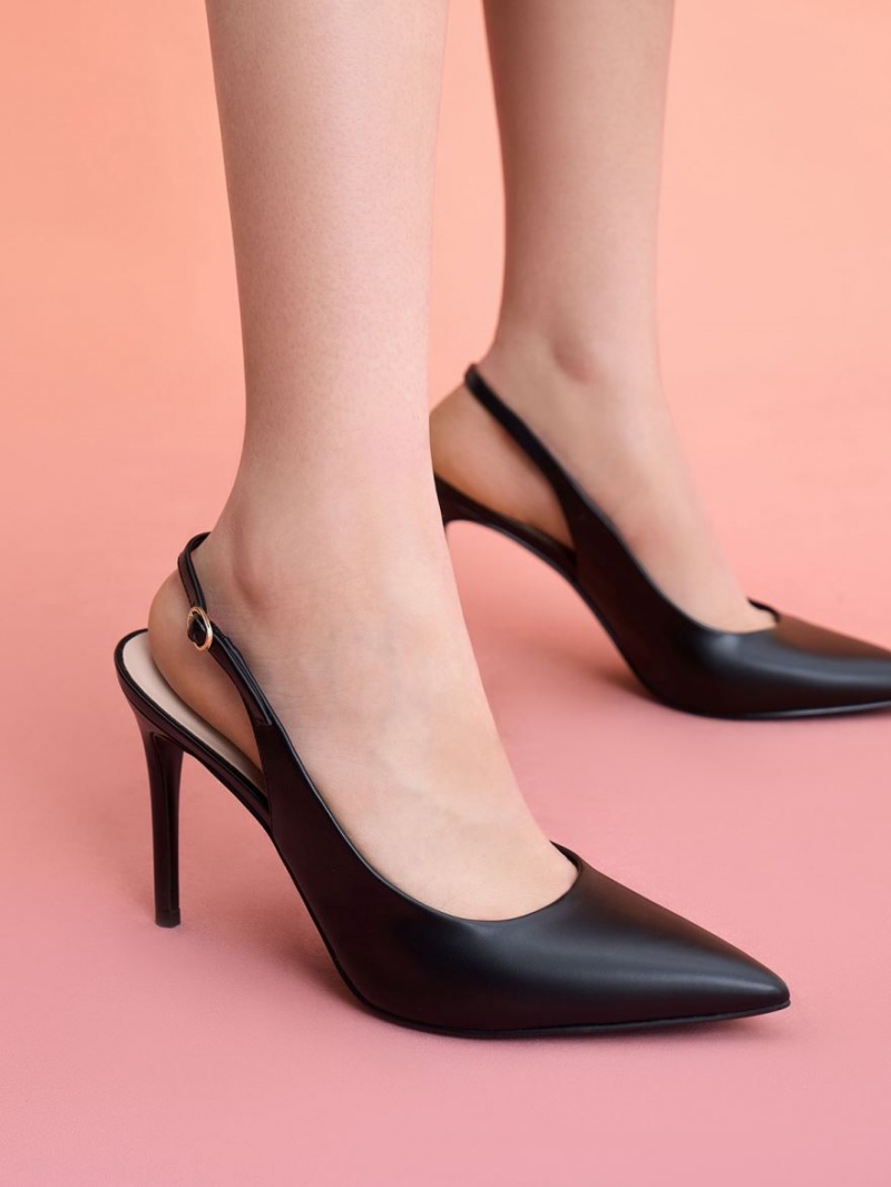 Charles And Keith Stiletto Heel Slingback Pumps Black | PHILIPPINES J528