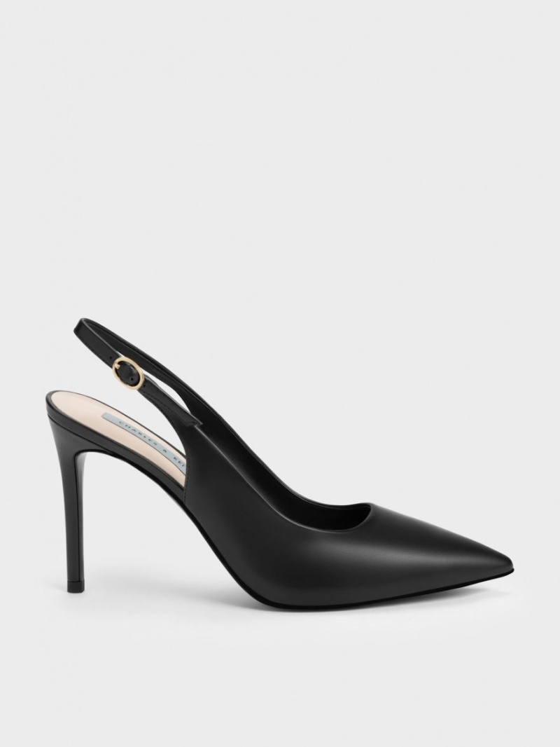 Charles And Keith Stiletto Heel Slingback Pumps Black | PHILIPPINES J528