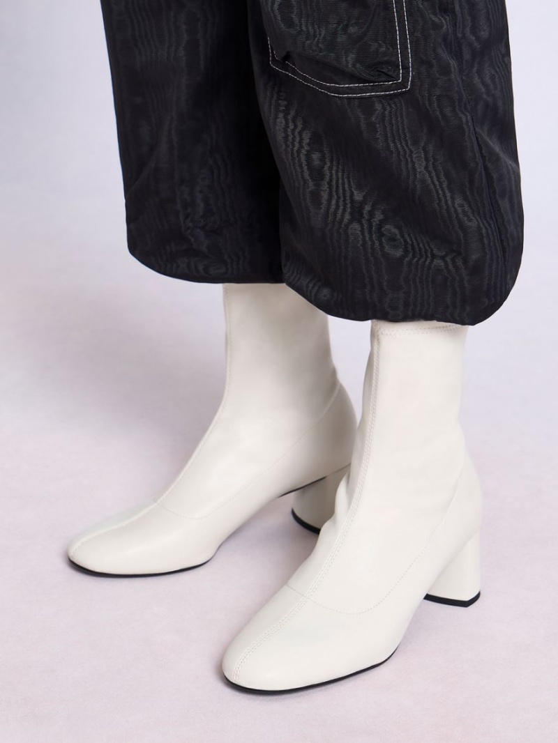 Charles And Keith Stitch-Trim Ankle Boots White | PHILIPPINES T865