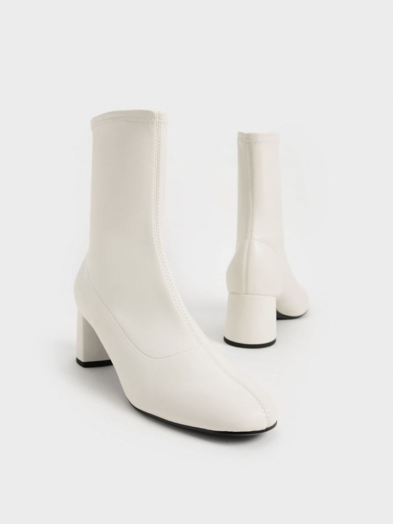 Charles And Keith Stitch-Trim Ankle Boots White | PHILIPPINES T865