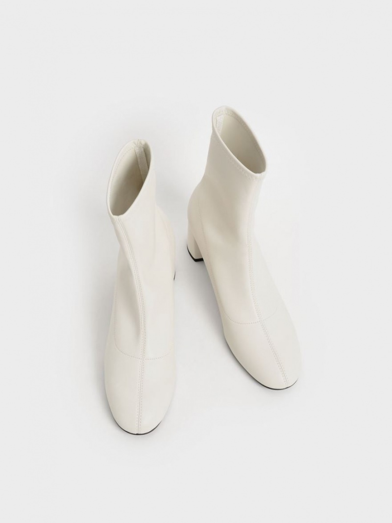 Charles And Keith Stitch-Trim Ankle Boots White | PHILIPPINES T865