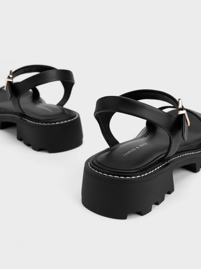 Charles And Keith Stitch-Trim Buckled Platform Sandals Black | PHILIPPINES R501