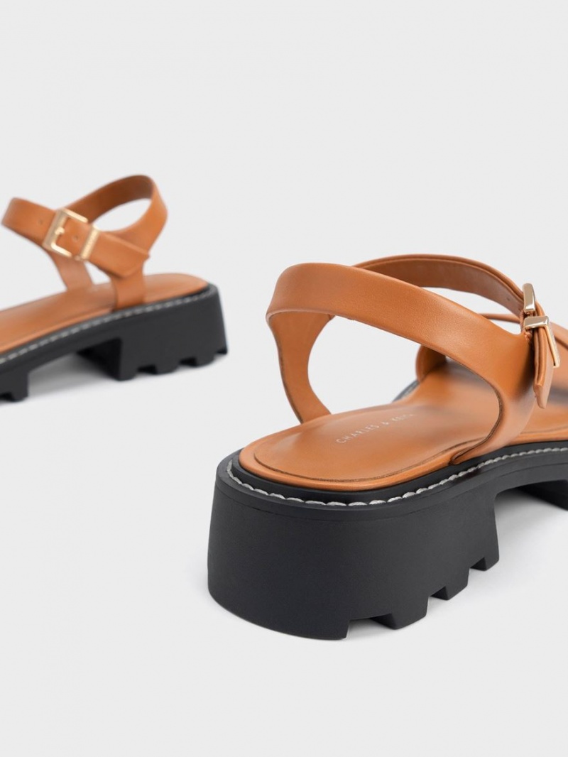 Charles And Keith Stitch-Trim Buckled Platform Sandals Brown | PHILIPPINES E610