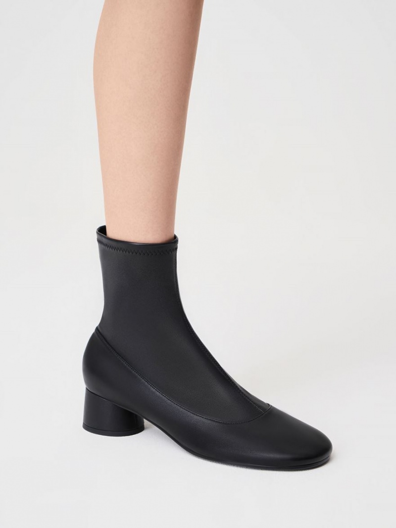 Charles And Keith Stitch-Trim Cylindrical Heel Ankle Boots Black | PHILIPPINES M530