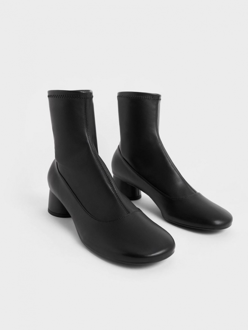 Charles And Keith Stitch-Trim Cylindrical Heel Ankle Boots Black | PHILIPPINES M530