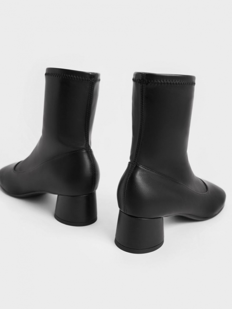 Charles And Keith Stitch-Trim Cylindrical Heel Ankle Boots Black | PHILIPPINES M530