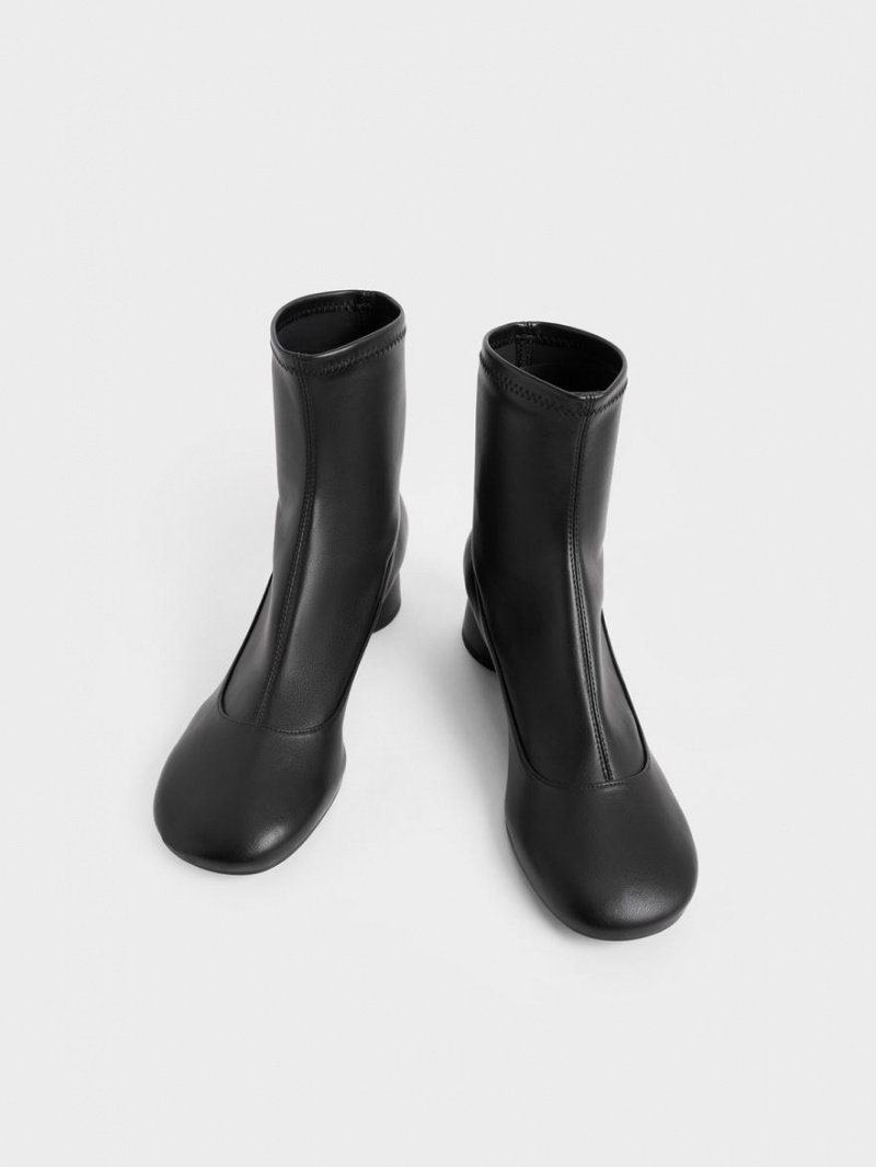 Charles And Keith Stitch-Trim Cylindrical Heel Ankle Boots Black | PHILIPPINES M530