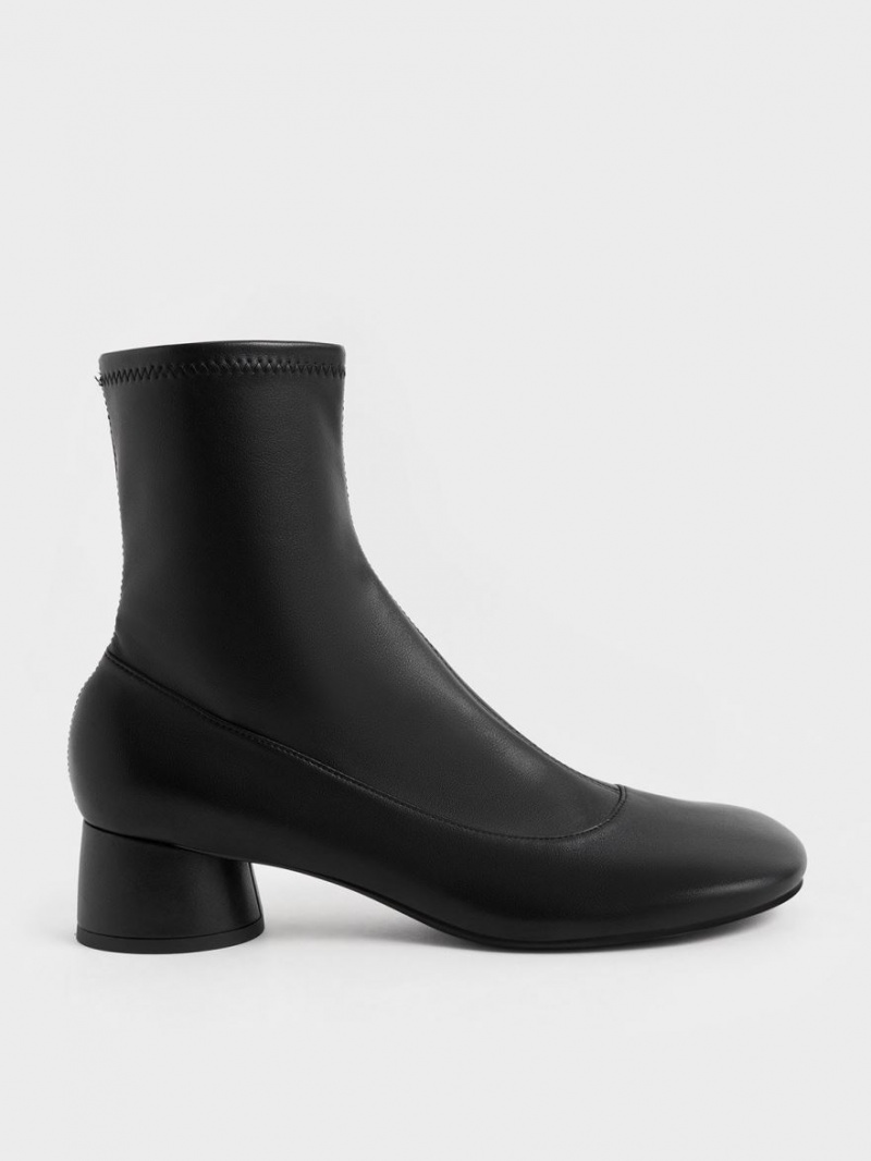 Charles And Keith Stitch-Trim Cylindrical Heel Ankle Boots Black | PHILIPPINES M530