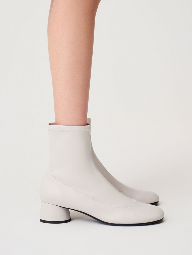 Charles And Keith Stitch-Trim Cylindrical Heel Ankle Boots White | PHILIPPINES T317