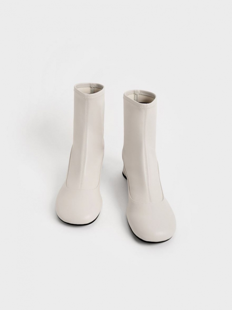 Charles And Keith Stitch-Trim Cylindrical Heel Ankle Boots White | PHILIPPINES T317