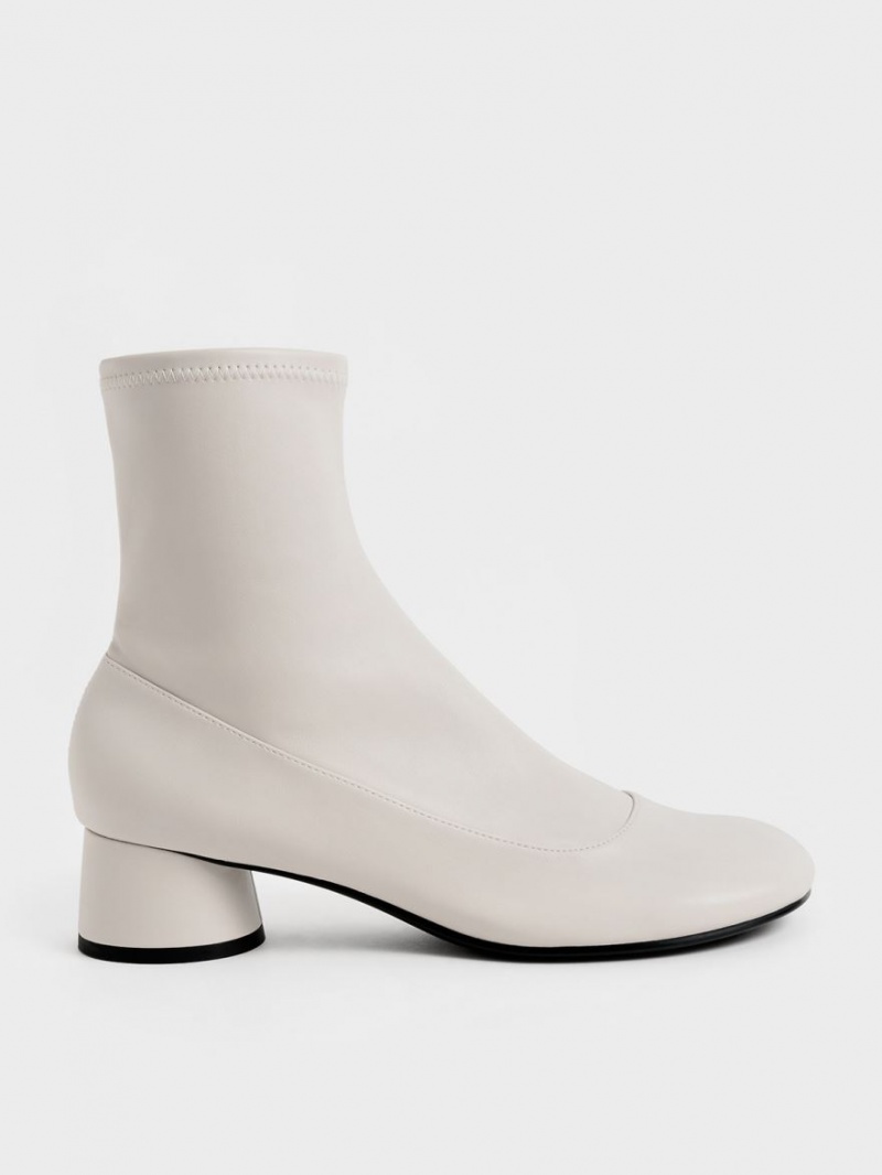 Charles And Keith Stitch-Trim Cylindrical Heel Ankle Boots White | PHILIPPINES T317