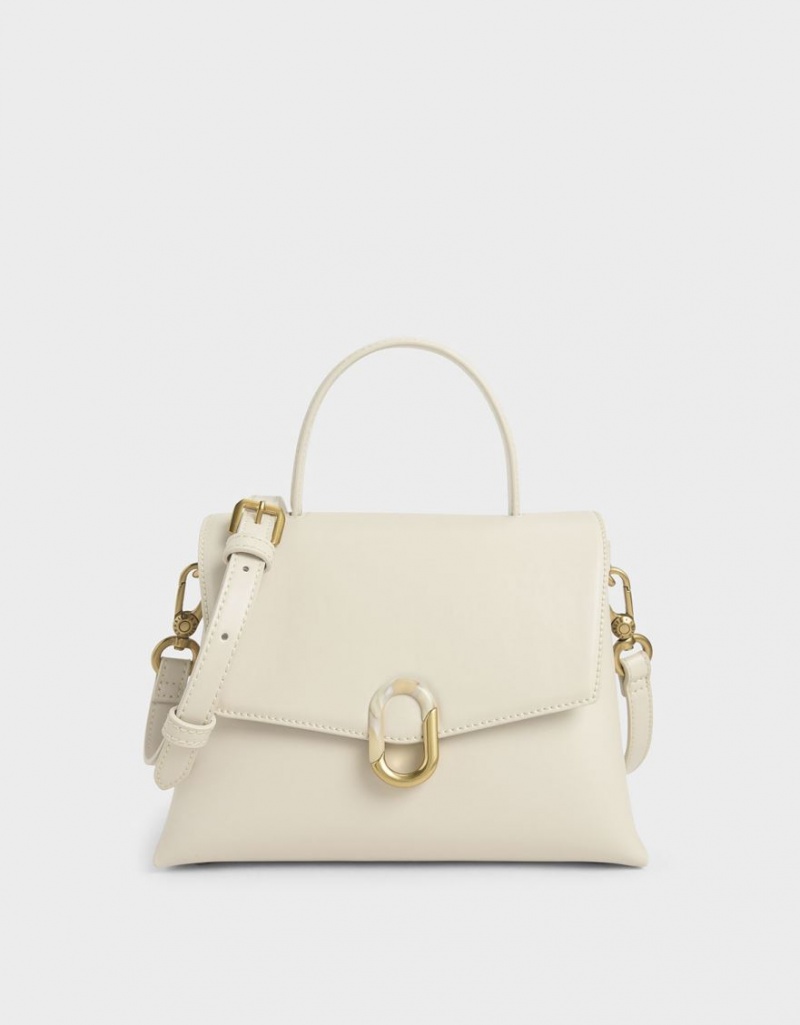 Charles And Keith Stone-Embellished Handbag Cream | PHILIPPINES O187