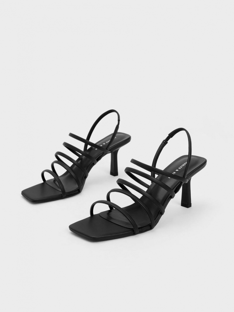 Charles And Keith Strappy Blade Heels Sandals Black | PHILIPPINES R240