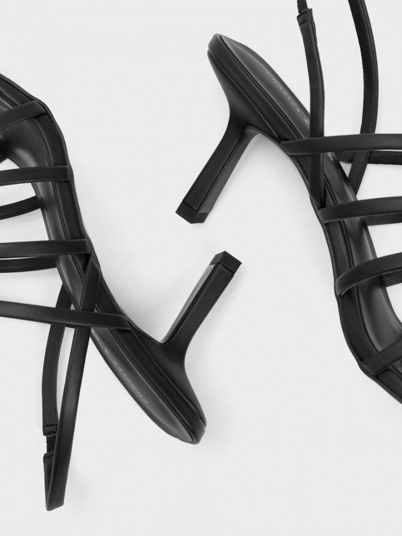 Charles And Keith Strappy Blade Heels Sandals Black | PHILIPPINES R240