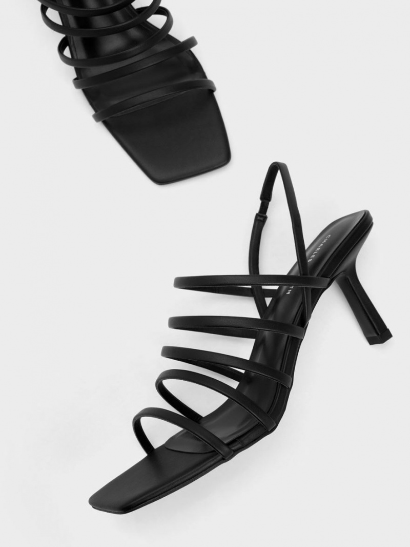 Charles And Keith Strappy Blade Heels Sandals Black | PHILIPPINES R240