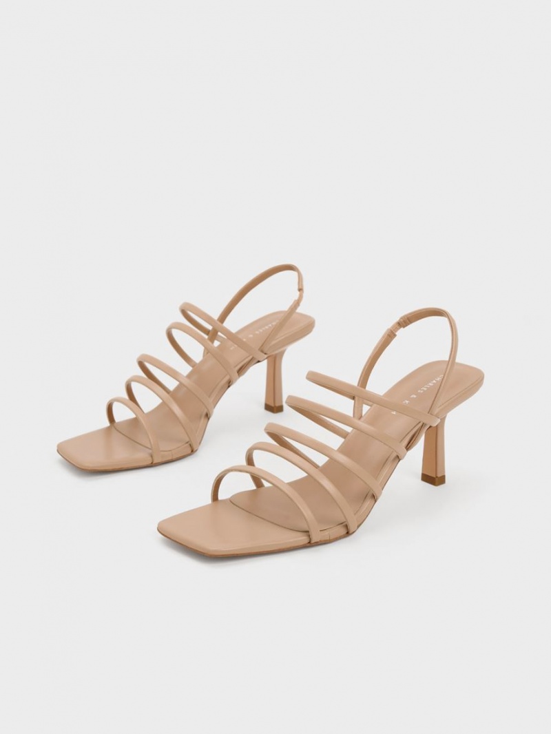 Charles And Keith Strappy Blade Heels Sandals Beige | PHILIPPINES Z165