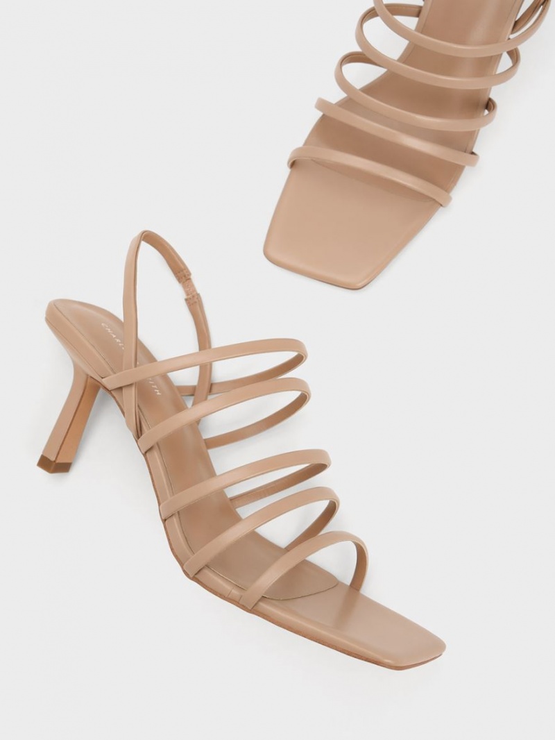 Charles And Keith Strappy Blade Heels Sandals Beige | PHILIPPINES Z165