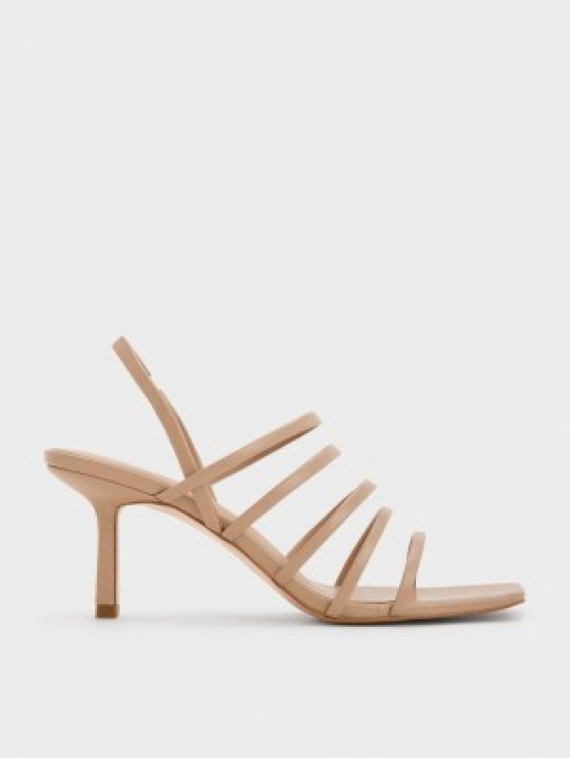 Charles And Keith Strappy Blade Heels Sandals Beige | PHILIPPINES Z165