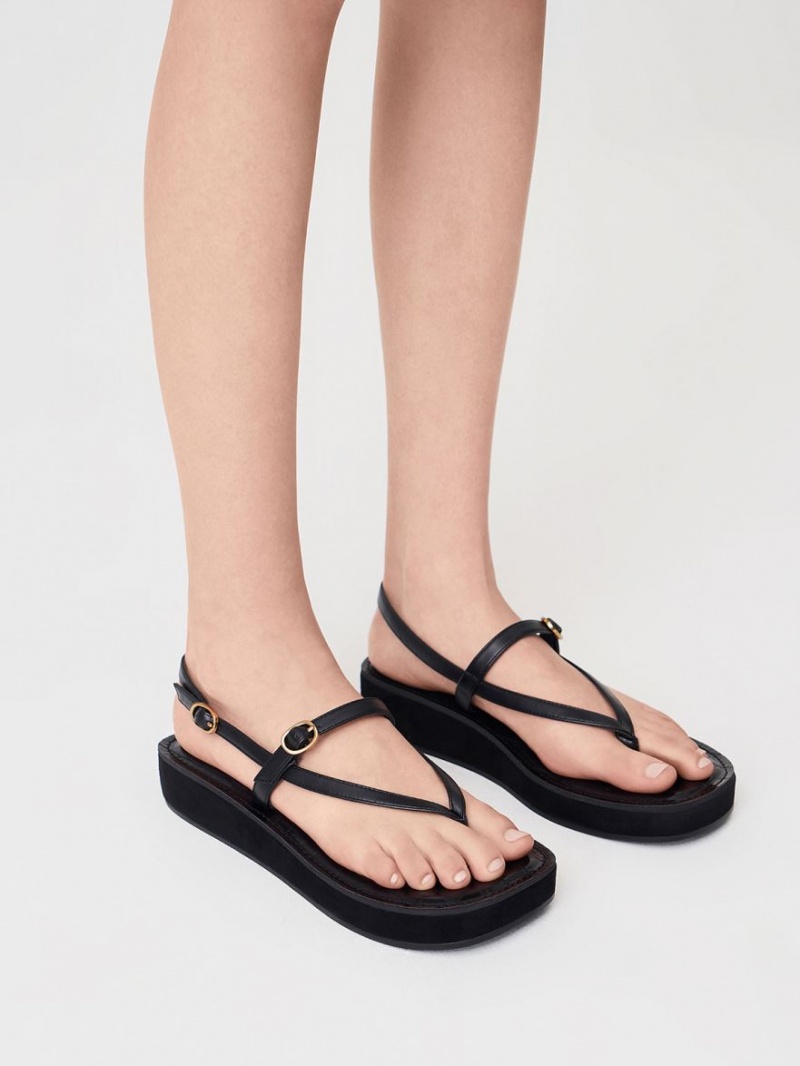 Charles And Keith Strappy Flatform Thong Platform Sandals Black | PHILIPPINES K315