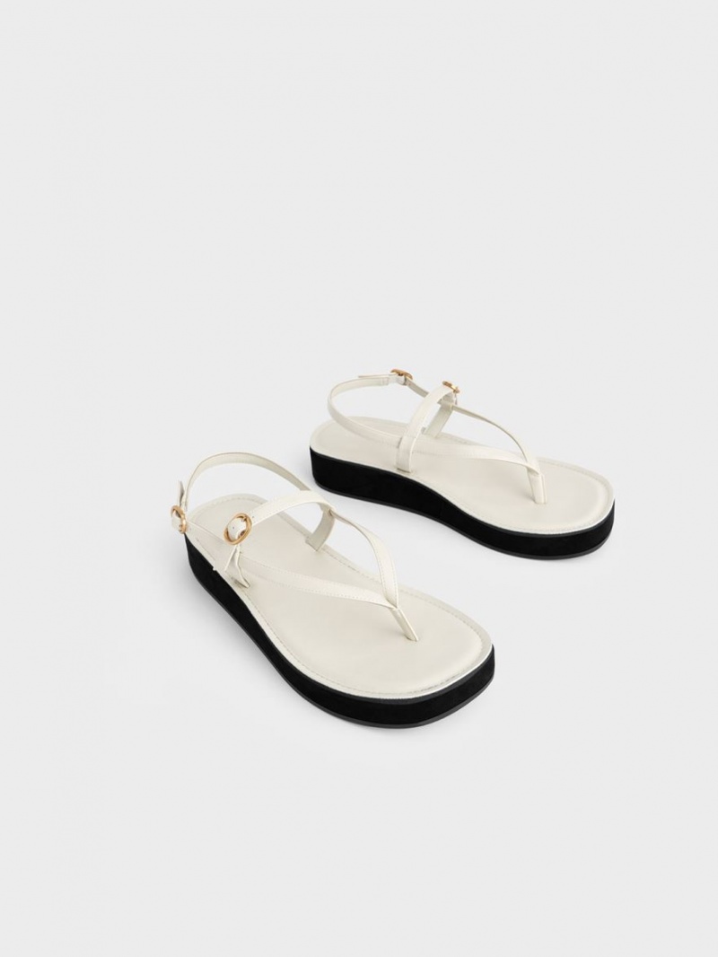 Charles And Keith Strappy Flatform Thong Platform Sandals White | PHILIPPINES A971