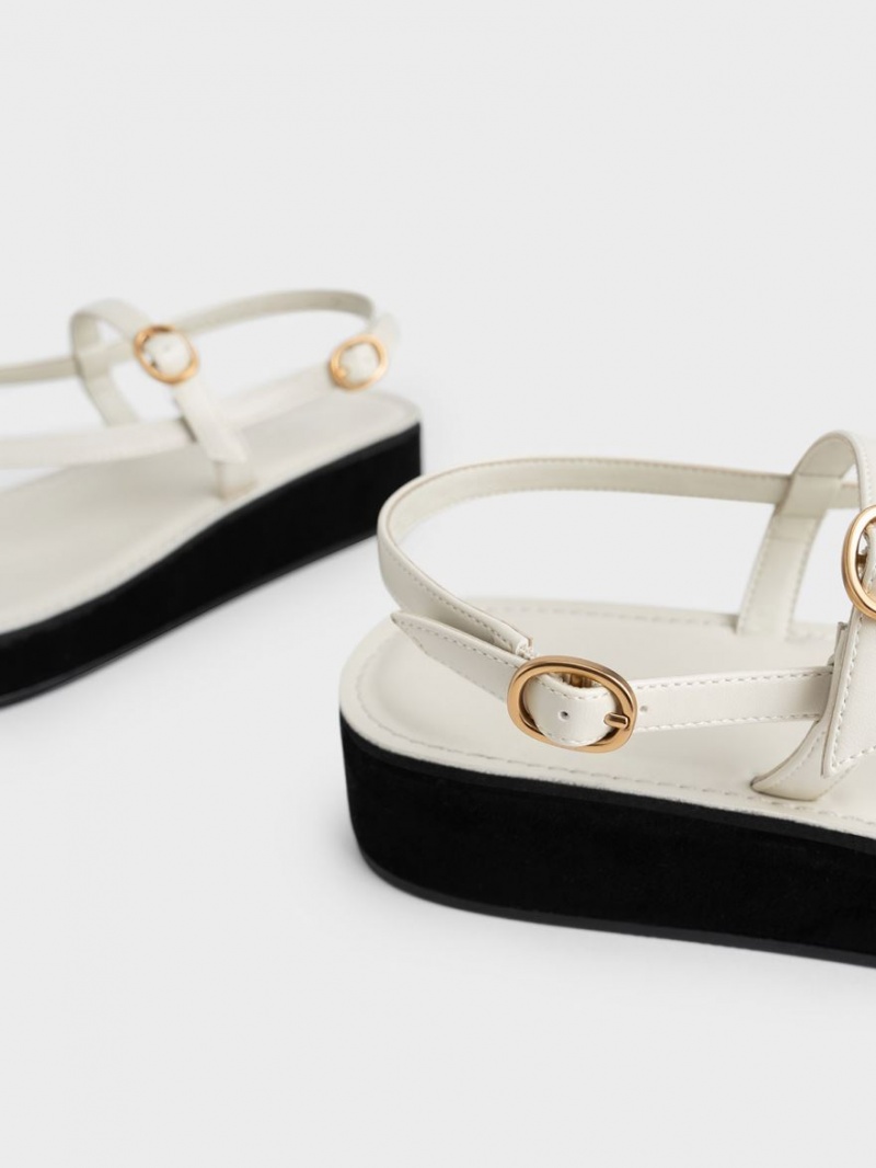 Charles And Keith Strappy Flatform Thong Platform Sandals White | PHILIPPINES A971