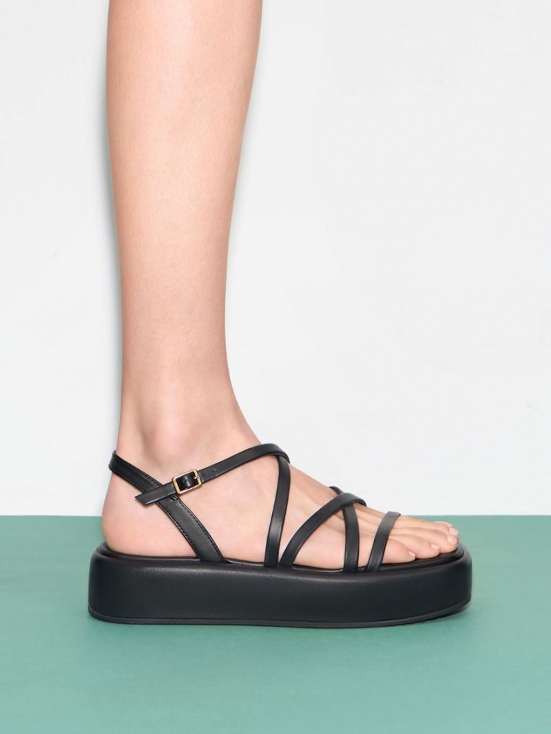 Charles And Keith Strappy Padded Platform Sandals Black | PHILIPPINES Q509