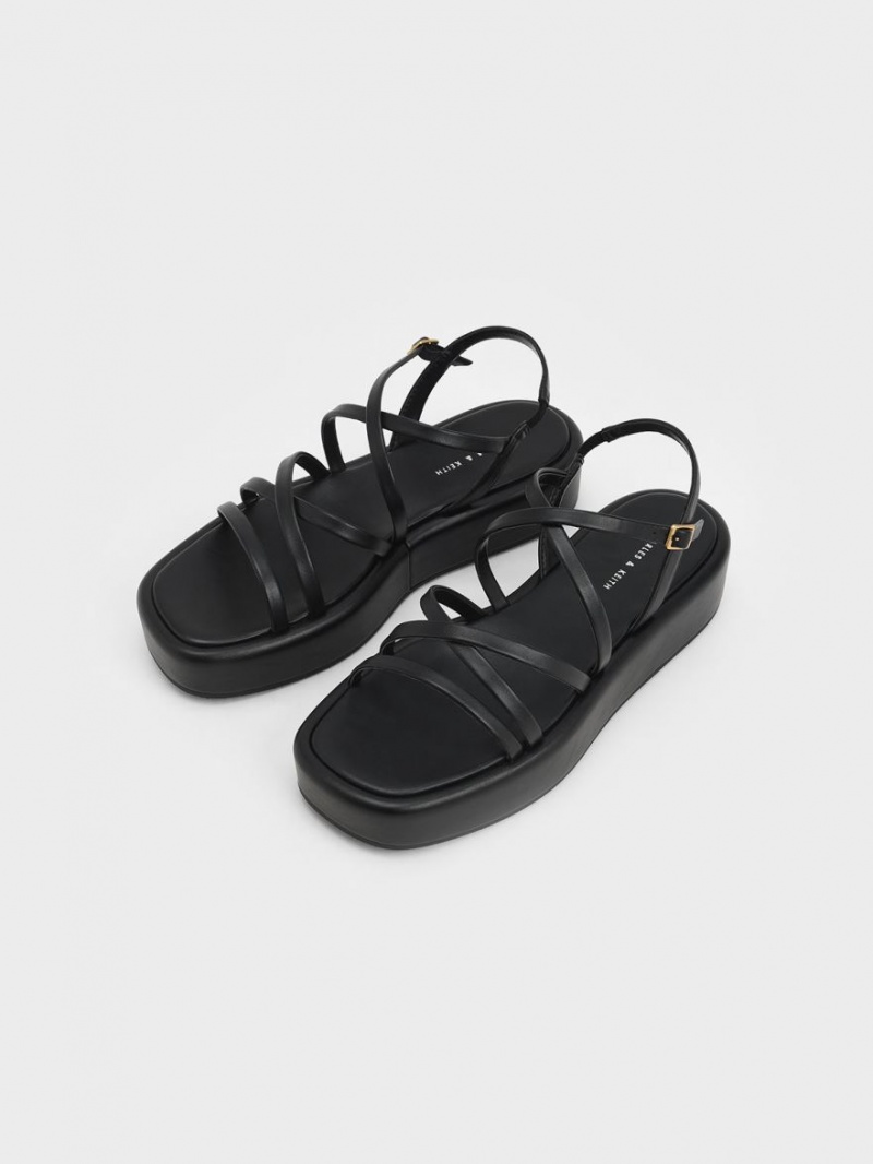 Charles And Keith Strappy Padded Platform Sandals Black | PHILIPPINES Q509