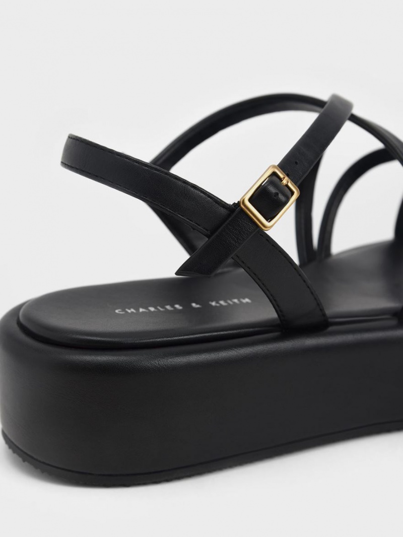 Charles And Keith Strappy Padded Platform Sandals Black | PHILIPPINES Q509