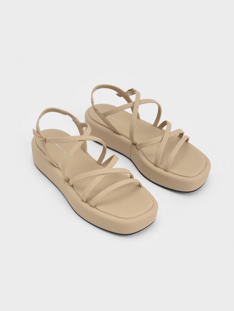 Charles And Keith Strappy Padded Platform Sandals Beige | PHILIPPINES P254