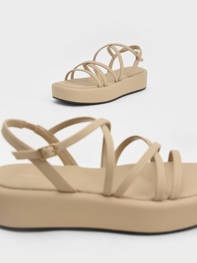 Charles And Keith Strappy Padded Platform Sandals Beige | PHILIPPINES P254