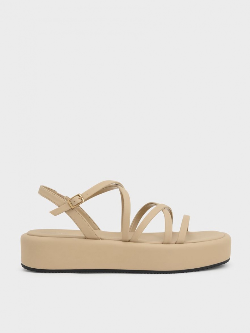 Charles And Keith Strappy Padded Platform Sandals Beige | PHILIPPINES P254