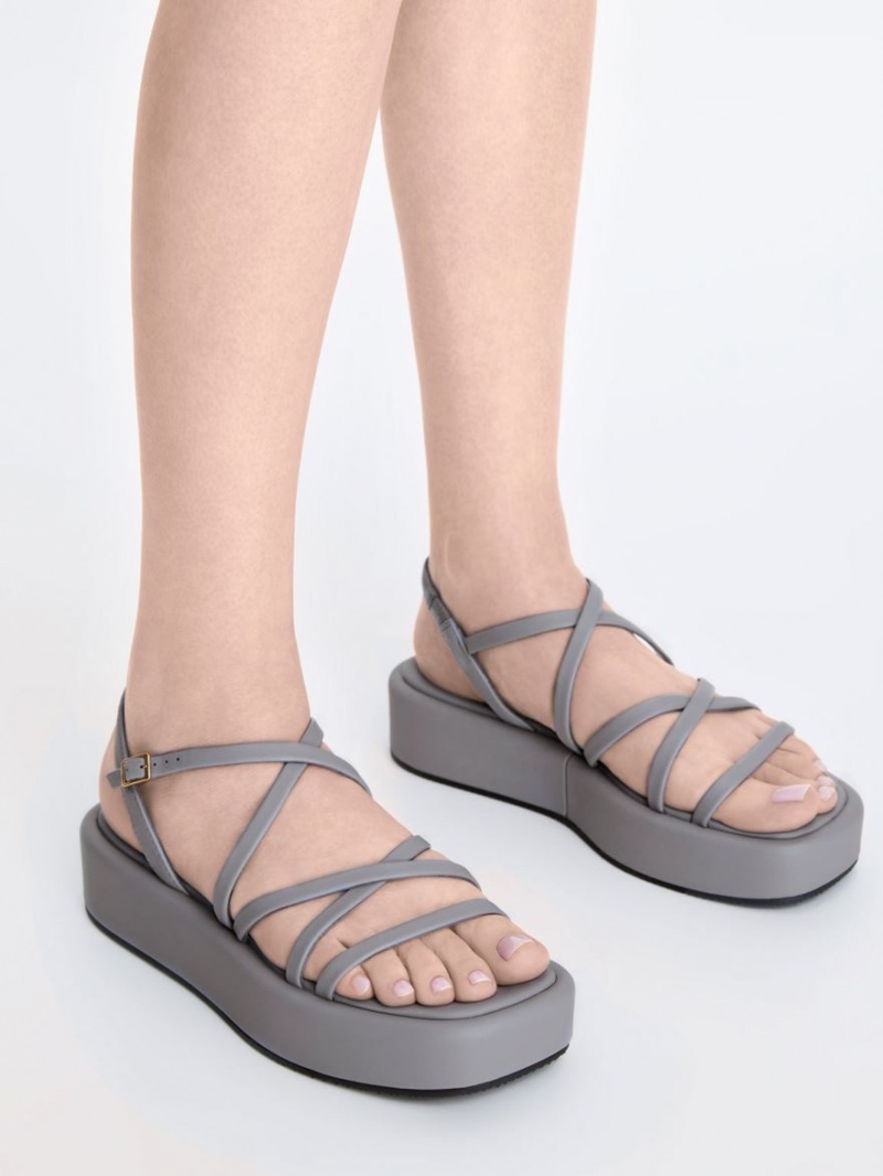 Charles And Keith Strappy Padded Platform Sandals Grey | PHILIPPINES L175