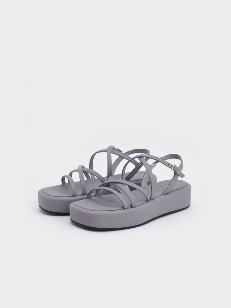 Charles And Keith Strappy Padded Platform Sandals Grey | PHILIPPINES L175