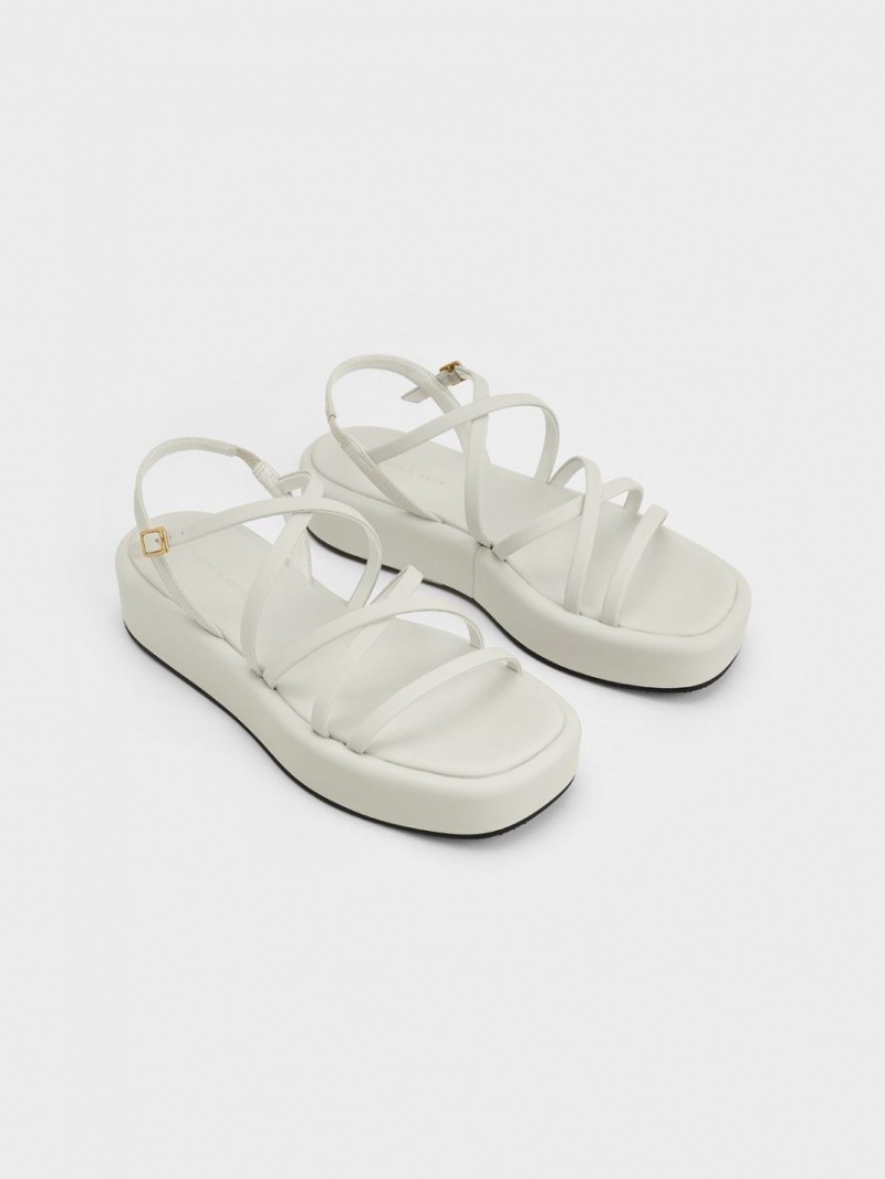 Charles And Keith Strappy Padded Platform Sandals White | PHILIPPINES A784