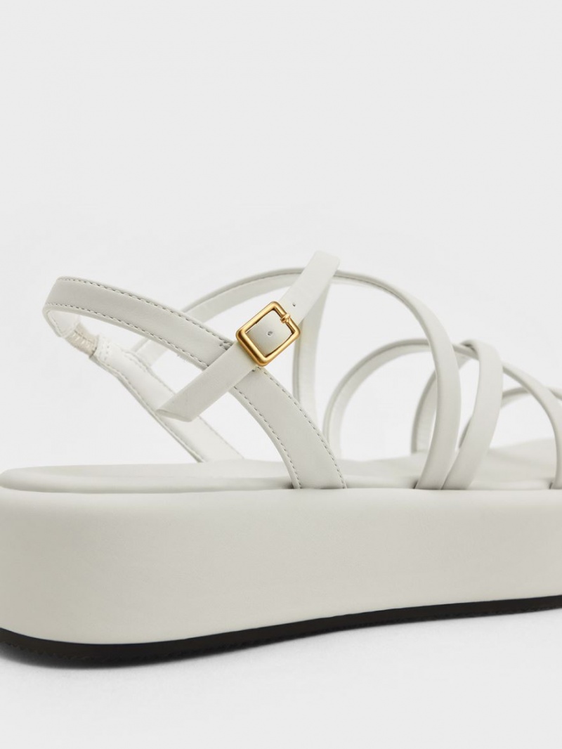 Charles And Keith Strappy Padded Platform Sandals White | PHILIPPINES A784