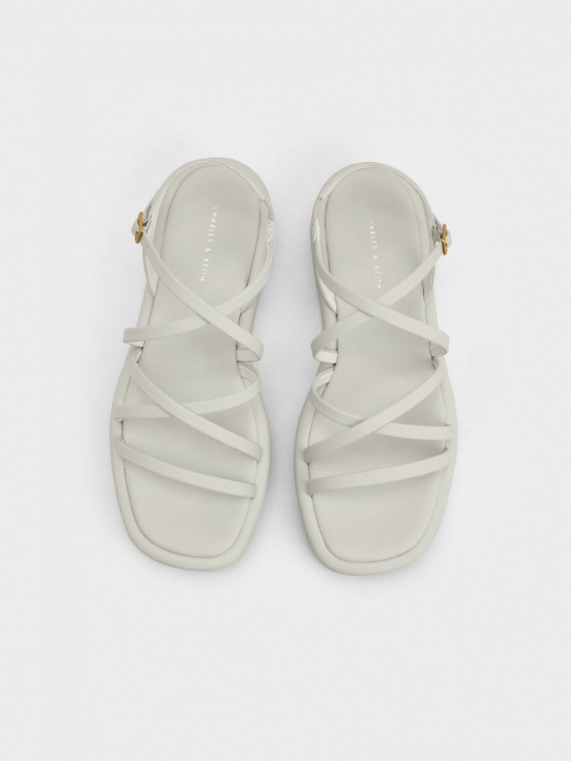 Charles And Keith Strappy Padded Platform Sandals White | PHILIPPINES A784