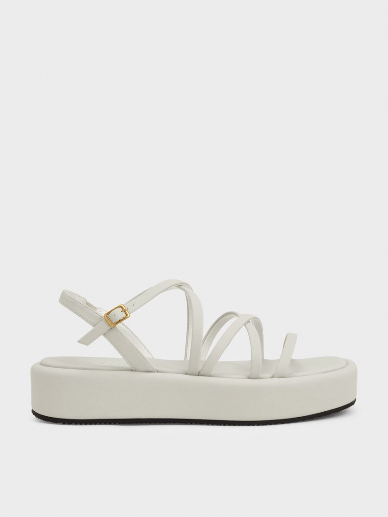 Charles And Keith Strappy Padded Platform Sandals White | PHILIPPINES A784