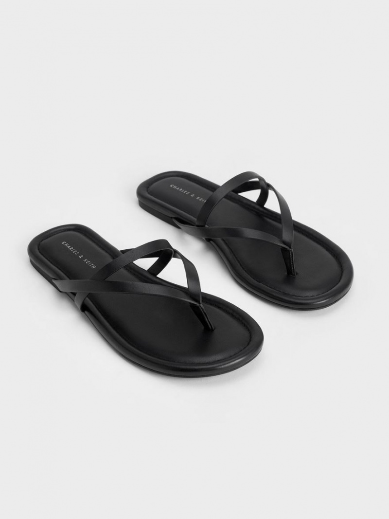 Charles And Keith Strappy Thong Flat Sandals Black | PHILIPPINES K361