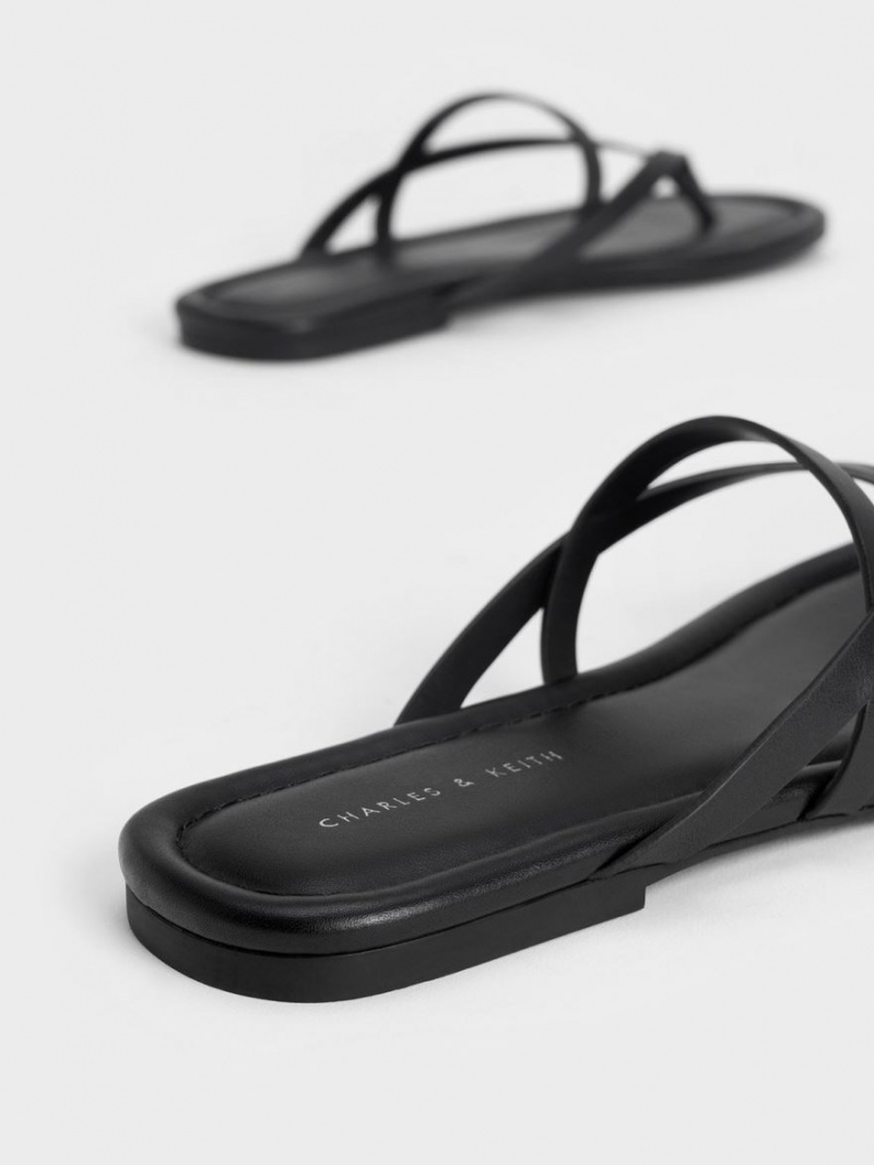 Charles And Keith Strappy Thong Flat Sandals Black | PHILIPPINES K361