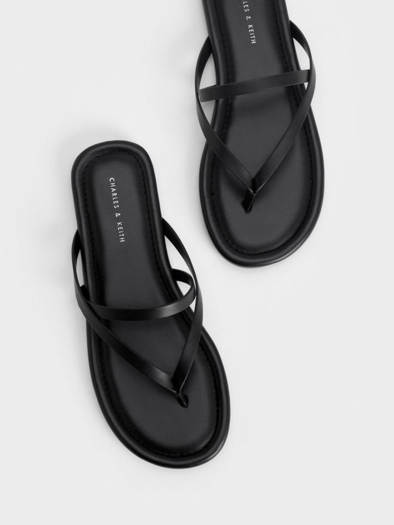 Charles And Keith Strappy Thong Flat Sandals Black | PHILIPPINES K361