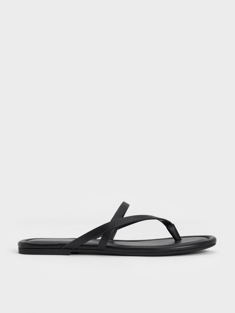 Charles And Keith Strappy Thong Flat Sandals Black | PHILIPPINES K361