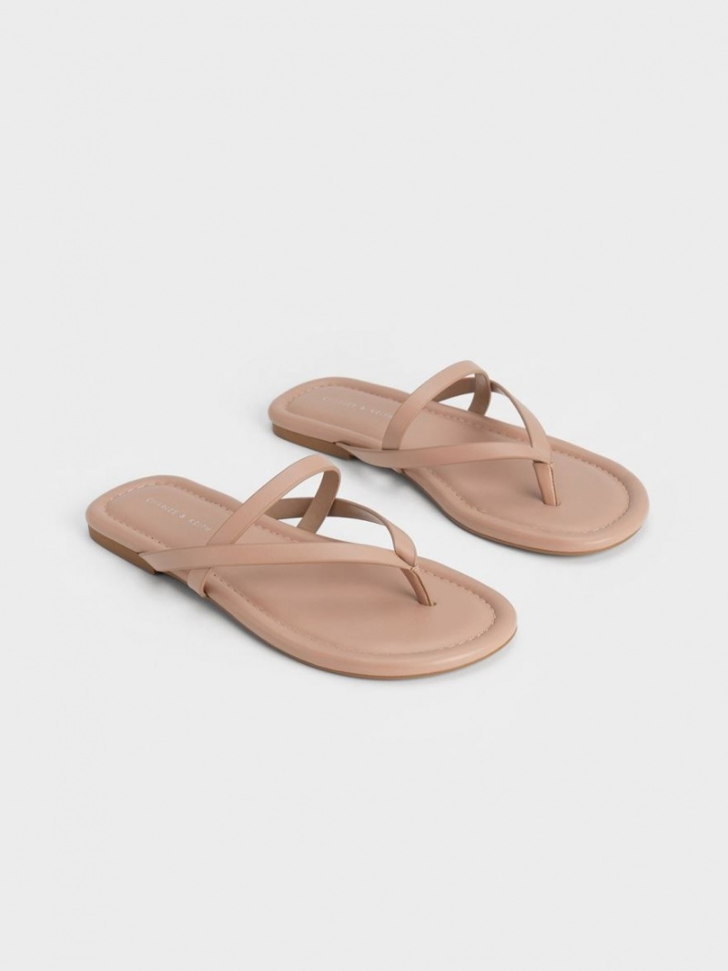 Charles And Keith Strappy Thong Flat Sandals Beige | PHILIPPINES F307