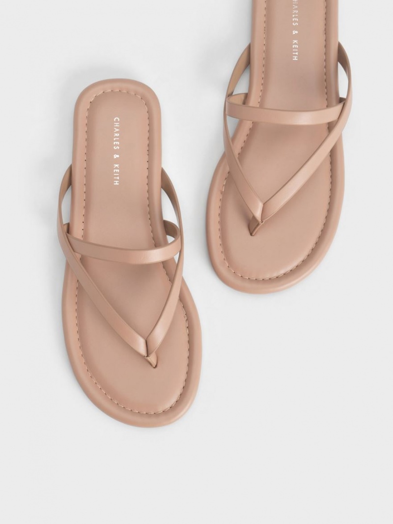 Charles And Keith Strappy Thong Flat Sandals Beige | PHILIPPINES F307